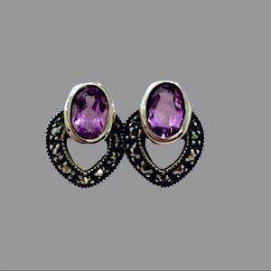 Amethyst Marcasite Sterling Silver VTG Earrings
